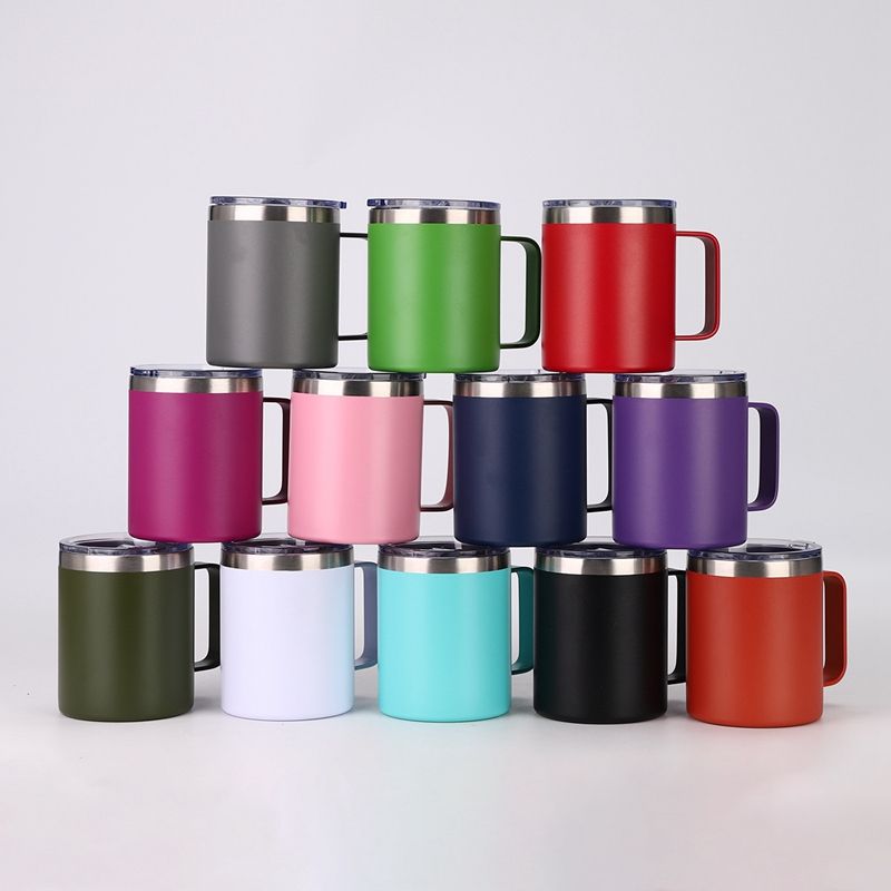 Double Wall Stainless Steel Vacuum Insulated 12 oz Coffee Mug with Handle and Lid