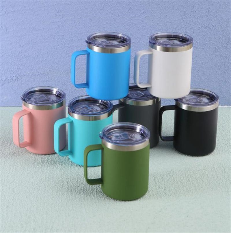 Double Wall Stainless Steel Vacuum Insulated 12 oz Coffee Mug with Handle and Lid