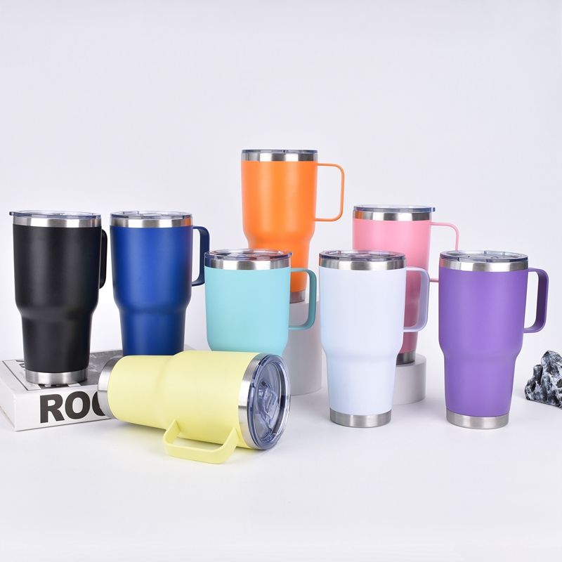 30 oz Insulated Travel Coffee Mug with Handle and Lid