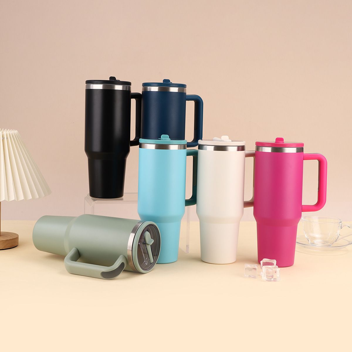 40oz Leak-Proof Tumbler with Handle and Foldable Straw