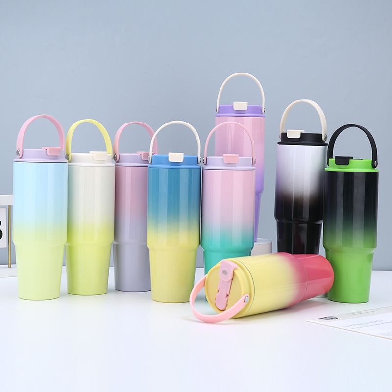 30oz Gradient Stainless Steel Tumbler with Handle and Straw