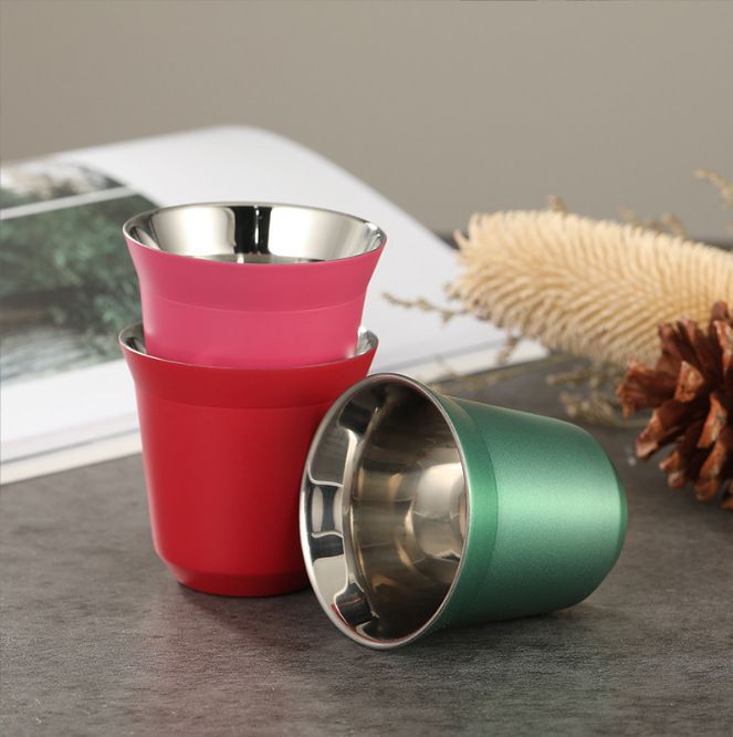 80ml Double-Wall Stainless Steel Espresso Cup with Mirror Finish