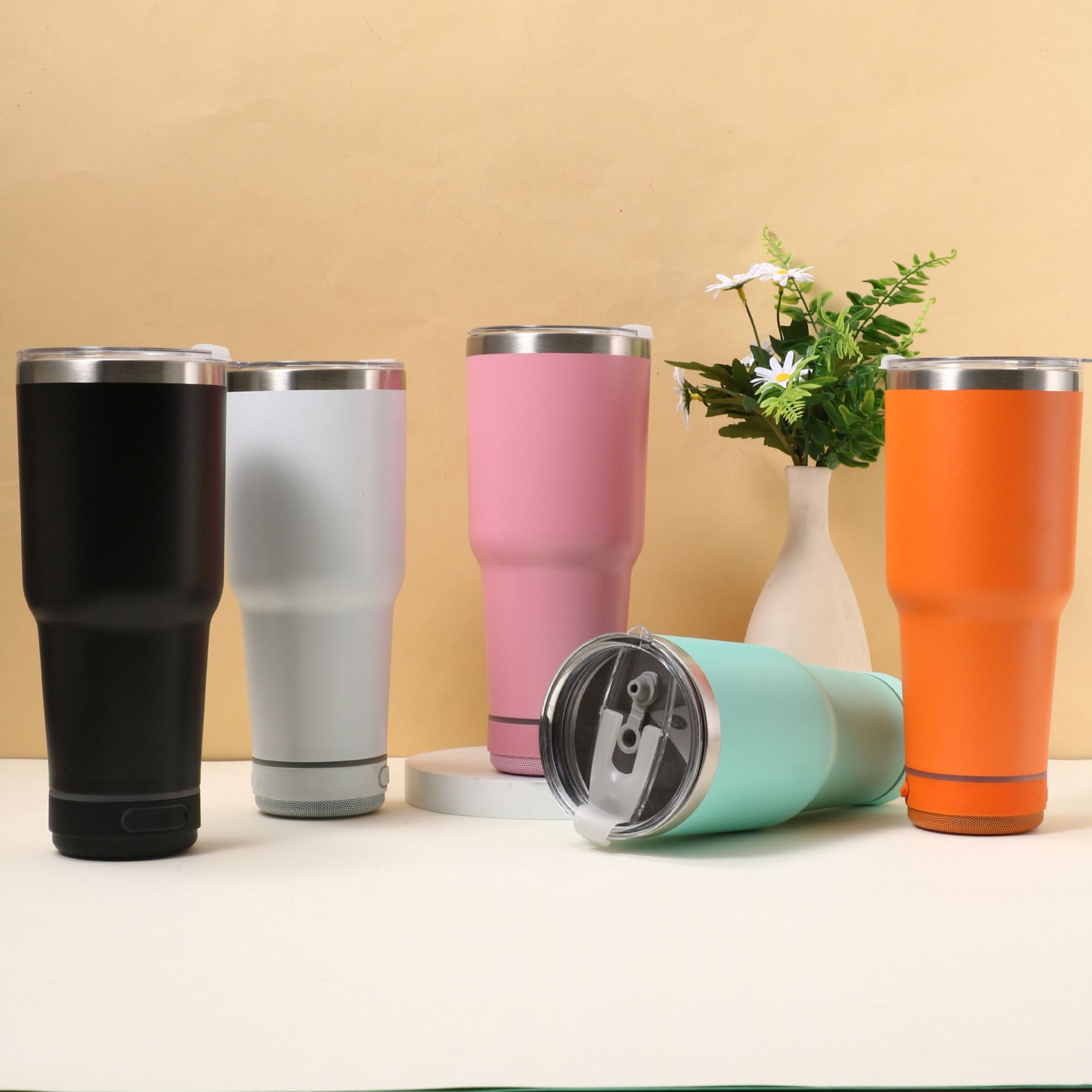 30oz Insulated Car Cup with Built-In Bluetooth Speaker and Customizable Coatings