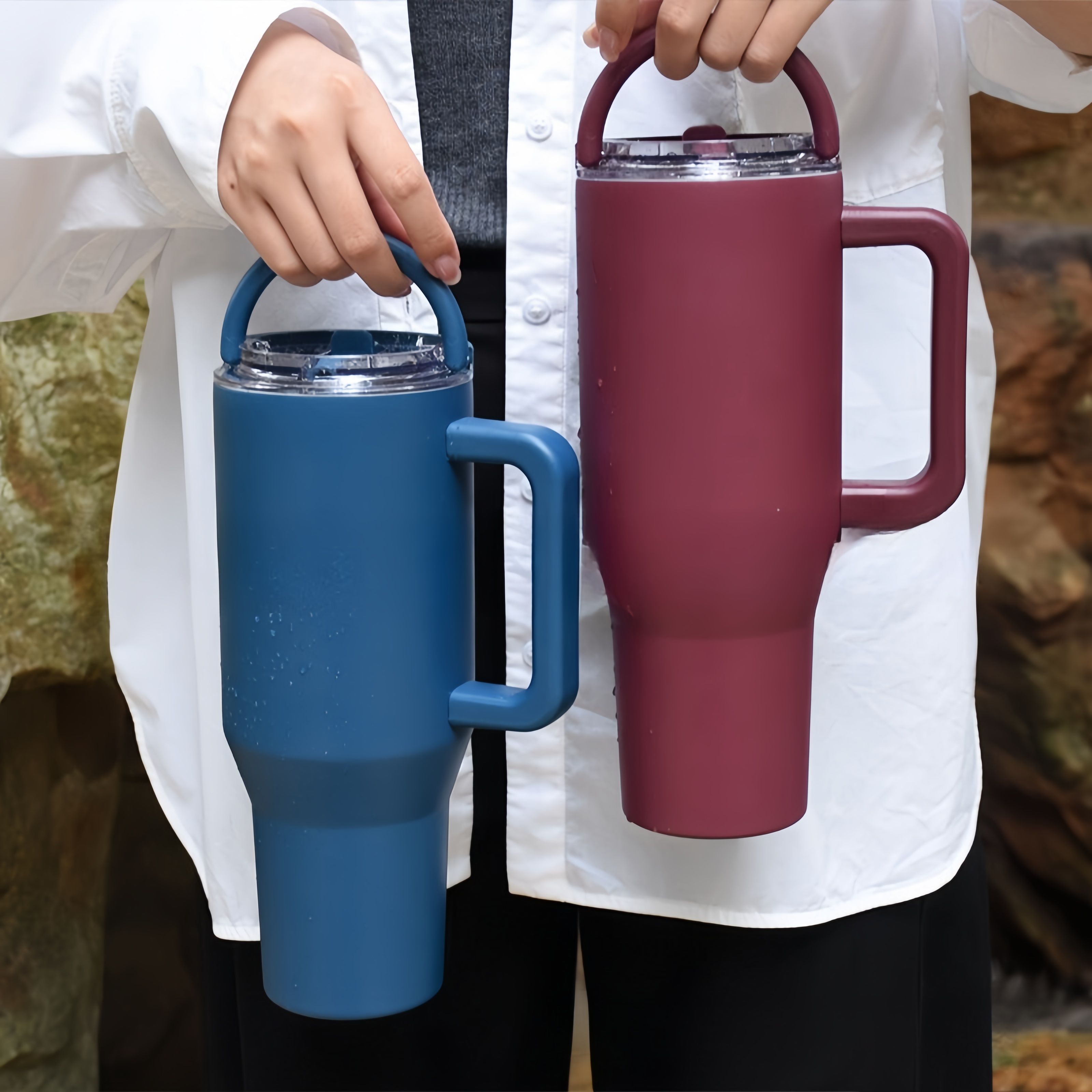 40oz Insulated Tumbler with Handle, Foldable Straw, and Upgraded Lid with Carry Loop